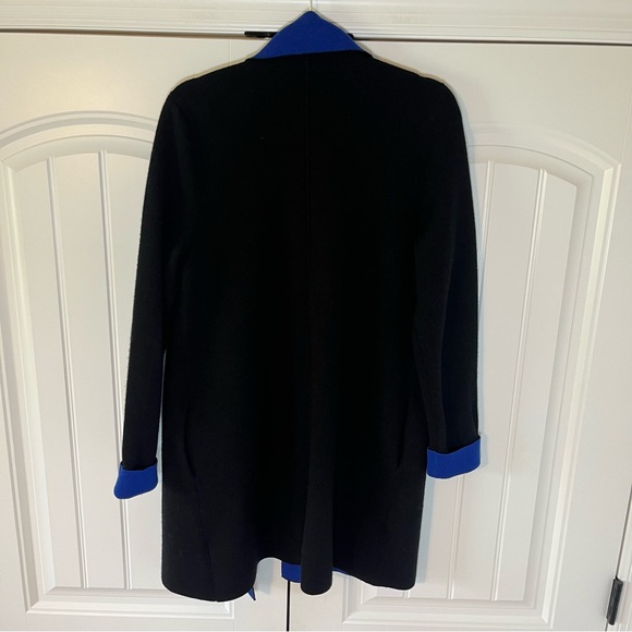 Talbots Black Blue Pure Merino Wool Open Front Cardigan Size Medium Long Sleeve - Picture 6 of 6
